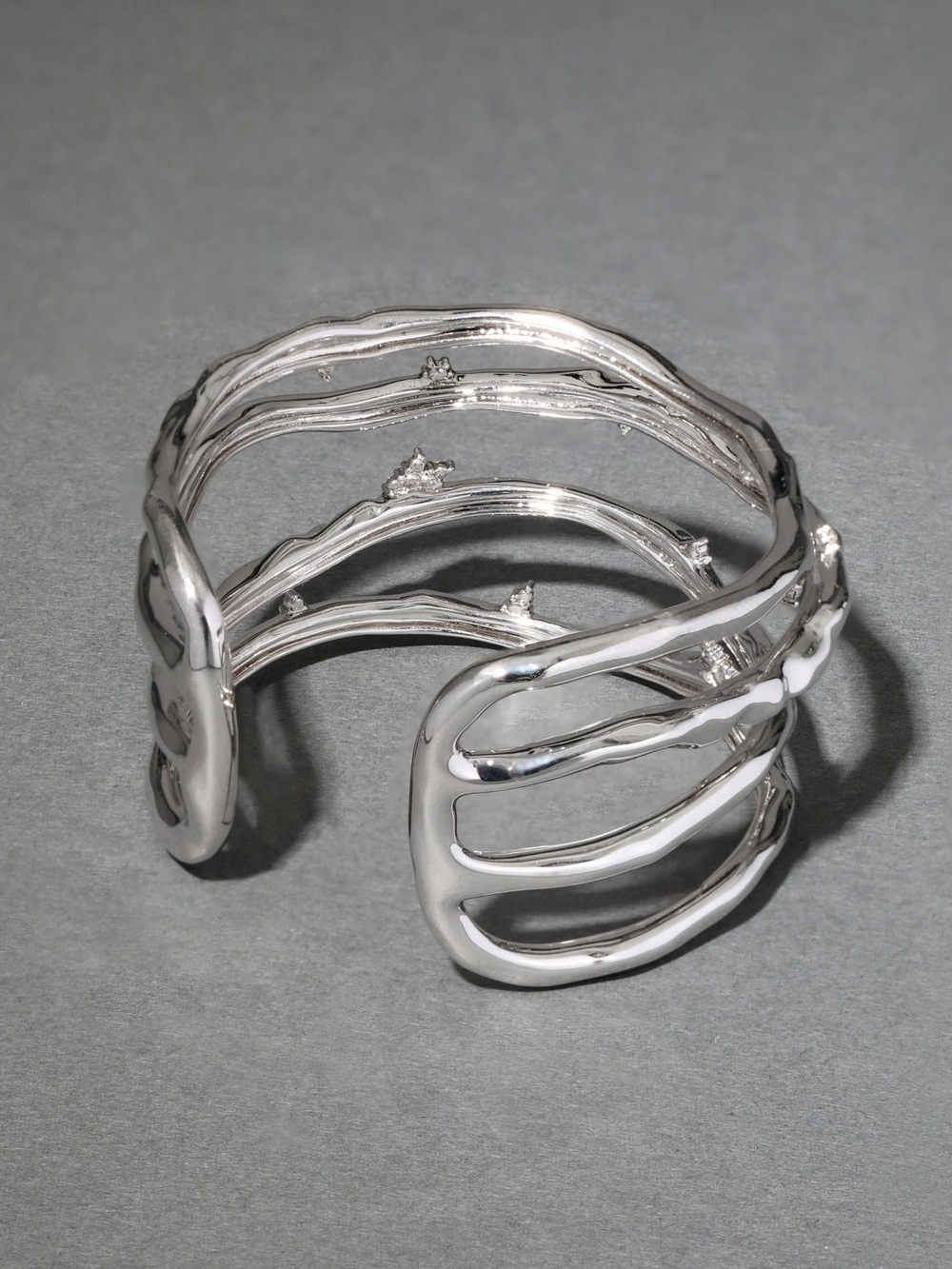 Alexis Bittar Brut Silver Crystal Thorn Orbit Cuff Bracelet - Picture 7 of 7